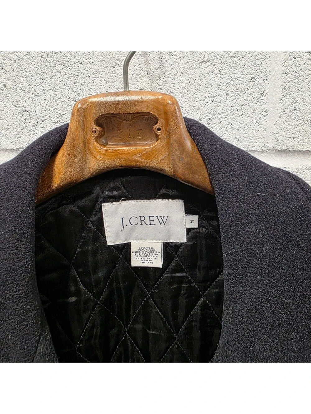 J.Crew Coat Mens M Blue Wool Peacoat Bayswater Quilted Lined Winter 24x34